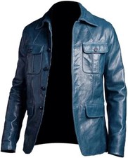 Herren Blau Lederjacke Weich Echt Lammleder Biker Leder Blazer Mantel Jacke