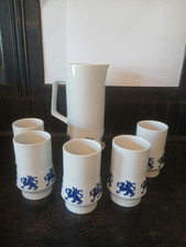 Unterweissbach Echt Kobalt Porzellan Krug/5 Becher Saftservice Dekor Drachen DDR