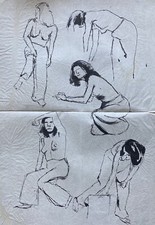 Figuren weiblich Akte Frauen mit Hosen Anonym Skizze Studie 60,5 x 44 cm