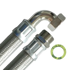 Panzerschlauch Edelstahl Flexschlauch DN25 1"AG x 1"ÜM Bogen Heizung, 30cm-2m