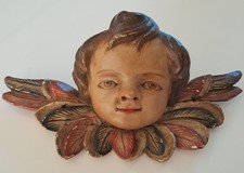  Geflügelter Engelskopf aus Holz geschnitzt , handbemalt 