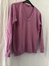 Laura Di Sarpi Cashmere Damen Feinstrick Strick Pullover Lila Langarm Knöpfe 