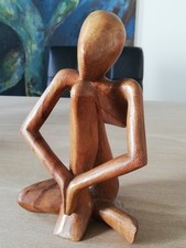 Vintage ästhetische Holzskulptur handgefertigte Yoga Figur Betender Mann 20 cm