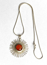 SET Kette Schlangenkette + Anhänger Sonne Blume mit Bernstein Silber 925  (3401)