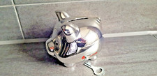 Vintage Sparschwein Sparkasse Keramik, silberfinish mit Schlüssel