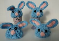 OSTERN HANDGEMACHT GEHÄKELT EIERWÄRMER HASE HELLBLAU, 4er SET