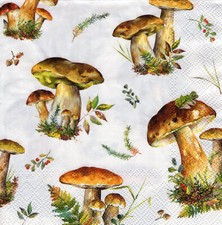 3 Servietten ~ Herbst, Sammlung essbarer Pilze aus dem Wald, cream ~ 33x33