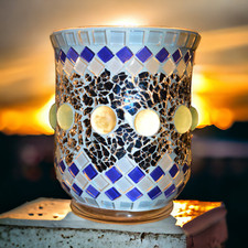 Mosaik Windlicht blau 14 cm