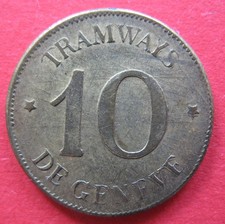 alte WERTMARKE GENF Schweiz Straßenbahn Tramways Transport Token 10 Rappen 1876