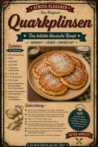 Retro blechschild quarkplinsen - retro,