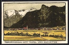 Steindruck-AK Oberammergau, Ortspanorama mit Kofel und Notspitze 