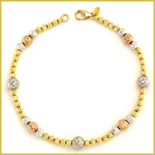 Armband Echt Gelb Weiß Rose GOLD 750 18k Tricolor mit Kugeln Italien Damen 19 cm