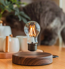 Schwebende Lampe (Magnet) – Touch-Button, warmweiß, Holzsockel & Geschenkidee