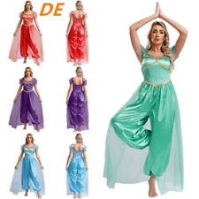 DE Damen Bauchtanz Jumpsuit Pailletten Kürbis Hose mit Tüll Strampler Arabisch