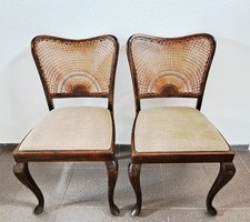 Zwei Chippendale Stühle Mohair Polsterstuhl Wienergeflecht Sonne, 50/ 60er Jahre