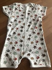 Schlummersack Baby Overall Baby Body Kurzarm Gr. 86 weiß mit Eulenmotiv