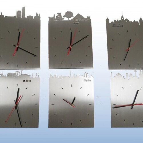 Edelstahl v2a wanduhr skyline - edelstahl,