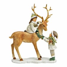 Hirsch mit Kindern 21 cm Weihnachtsdeko (40189w) Weihnachtsfigur