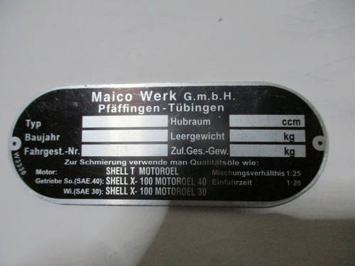 Typenschild maico plate - typenschild, id-plate