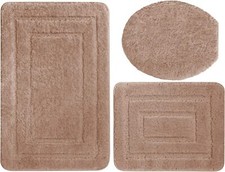 3 Tlg Badematte Badteppich Badvorleger Rutschfeste Grau Graphit Braun Grün Beige