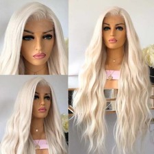 Lace Front Wig Hitzebeständiges Kunsthaar Vorgezupft Platinblond Long Wavy