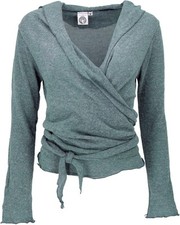 Wickelshirt, Baumwollstrick Pullover, Wickeljacke - taubenblau