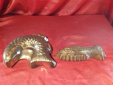 2 Alte Gugelhupf Form Backform Kupfer Verzinkt Fisch ? (5766)