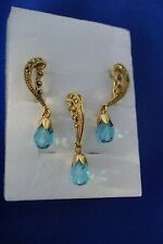 Set Ohrringe + Anhänger+ Kette Gold Art Deco Jugendstil Turmalin Antikstil