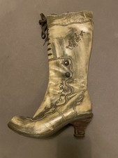 Damen Stiefel, olivgrün, Gr. 39, Leder mit Verzierungen