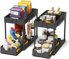 2x Meltrck Unterschrank Organizer Regal Küche Bad mit ausziehbar Korb & 16 Haken