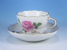 Meissen "Rote Rose" Kaffeetasse & Untertasse  (2 Schleifstriche)