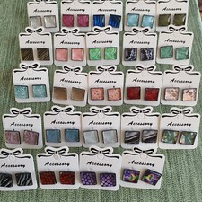 Ohrringe Handarbeit, Glas Cabochon, Quadrat, 12x12 mm , Ohrstecker ,Unikat