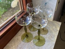 Weingläser. 4 Stück, Grüner Stiel, H 18,1-4, Glas, 6,5, Fuß 7,5cm, Sehr Gut Erha