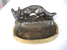 Alter Aschenbecher mit Fuchs Bronze patiniert 12x10cm