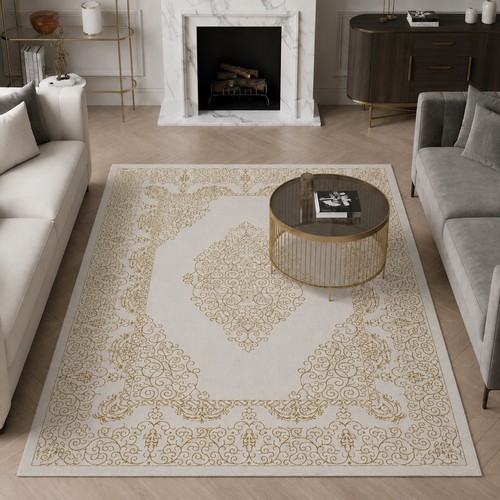 Teppich creme gold ornament - teppich,