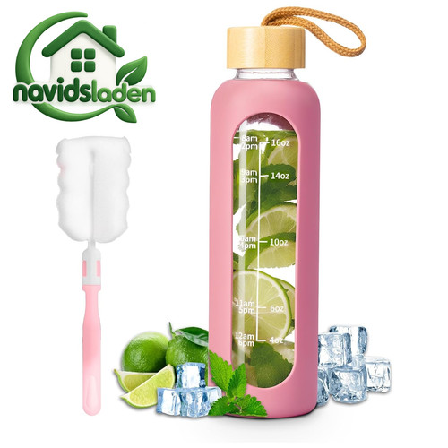 Trinkflasche glas 500ml rosa - 500ml,