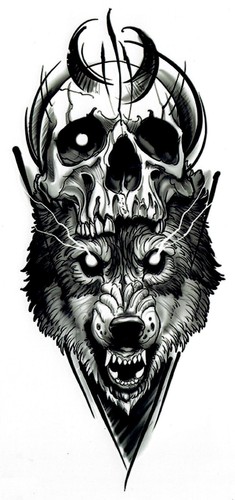 Temporäres tattoo skull wolf - skull,