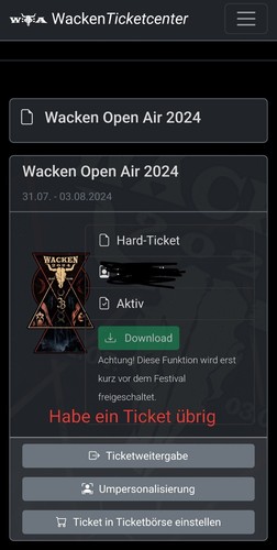 Ticket wacken incl - wacken, transfer