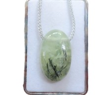 Prehnit-Rutil schwarz Cabochon Anhänger quer gebohrt Nr. 4888