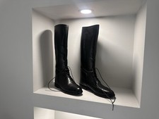 Maßgefertigte schwarze Leder-Reiterstiefel hergestellt in den USA hoher Absatz Damengröße 6B