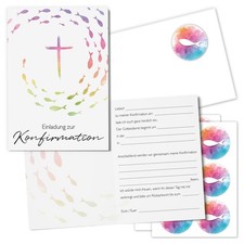 15er Set Einladungskarten Konfirmation DIN A6 Klappkarten Fische bunt I dv_1370