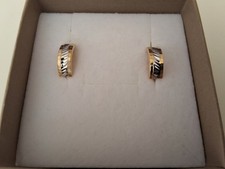 Damen Ohrringe Halb - Creolen aus 750 er 18 Kt Gold bicolor Gelbgold Weißgold