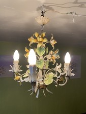 Italienischer Tolerware Vintage Blumen-Kronleuchter – funktionstüchtig