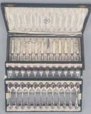 Jugendstil Obst Besteck Bruckmann Iris für 12 Pers. Monogramm SB 800 Silber (35)