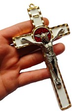 Wandbehang Kreuz Heiliger Geist Weißgold Metall Kruzifix 6,7 Zoll aus Medjugorje