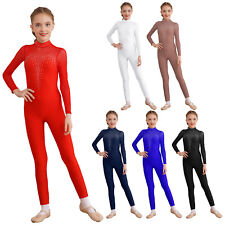 Mädchen Gymnastikanzug Ganzkörper Turnanzug Langarm Bodysuit Overall Ganzanzug