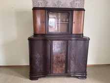 Vintage Anrichte Buffet mit Vitrinenaufsatz 30er 50er Jahre, Dunkles Holz