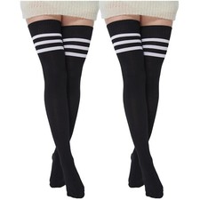 Oberschenkelhohe Damen-Socken gestreift, Baumwolle, lang, Cosplay, Schuluniform