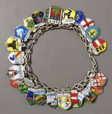 Altes Silber-Bettelarmband 26 Anhänger Emaillemalerei Wappen Anhänger ohne OVP