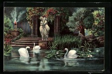 Künstler-AK Hans Rudolf Schulze: Friede, Schwäne 